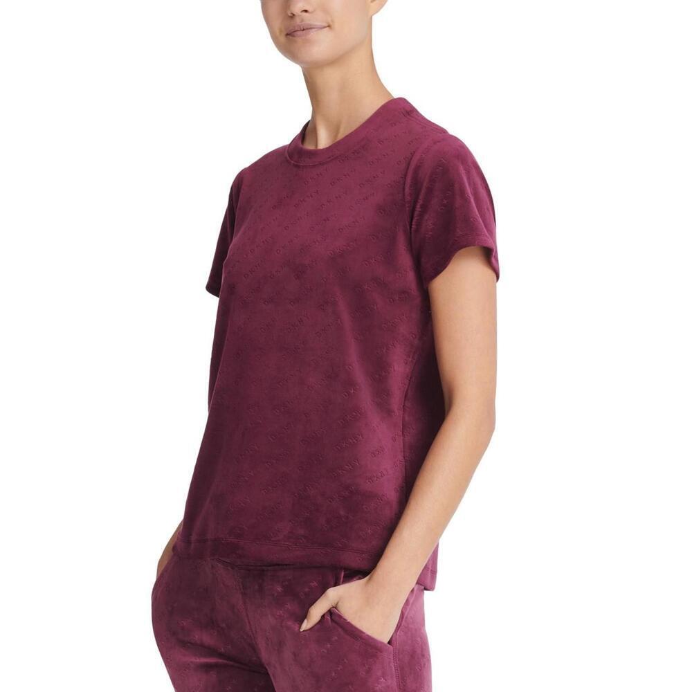 DKNY Womens Sport Velour Logo-Print T-Shirt Size L